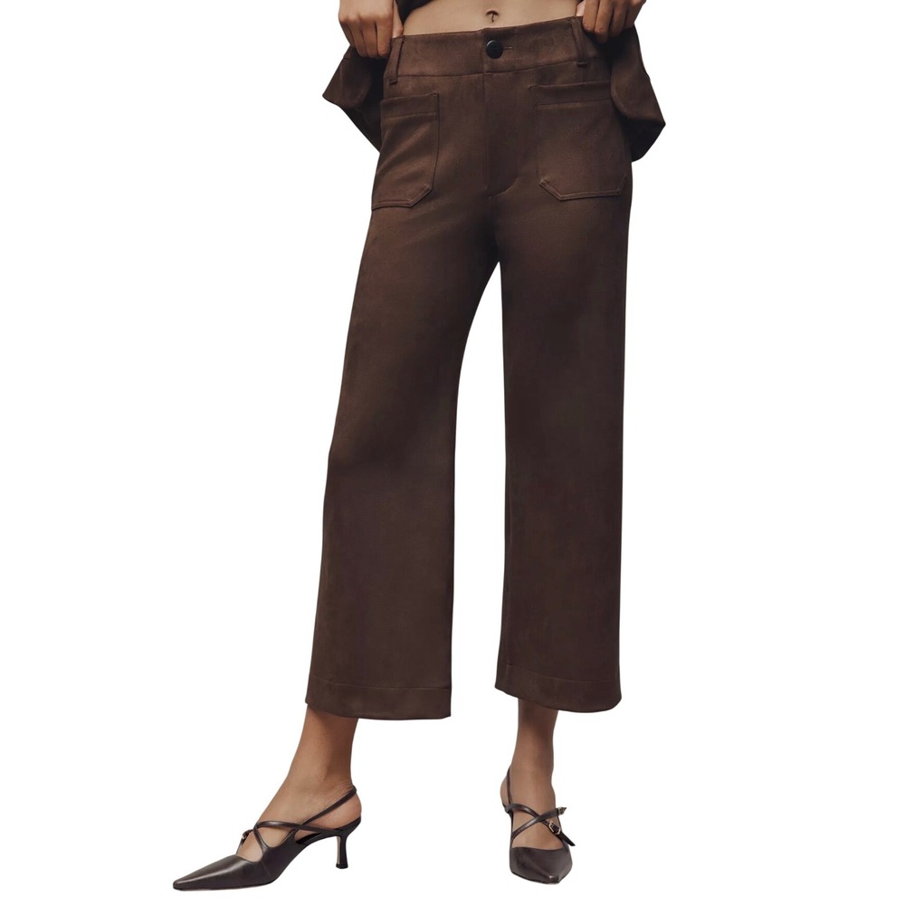 Maeve The Colette Faux Suede Wide Leg Pants Brown 25